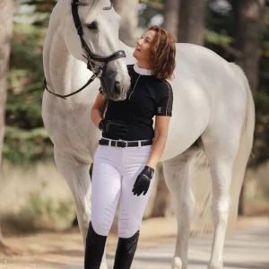 Polo Élégance Noir dentelle Strass