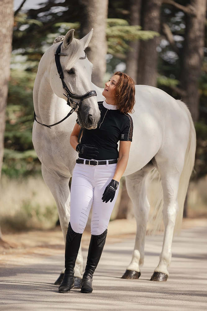 Polo Élégance Noir dentelle Strass
